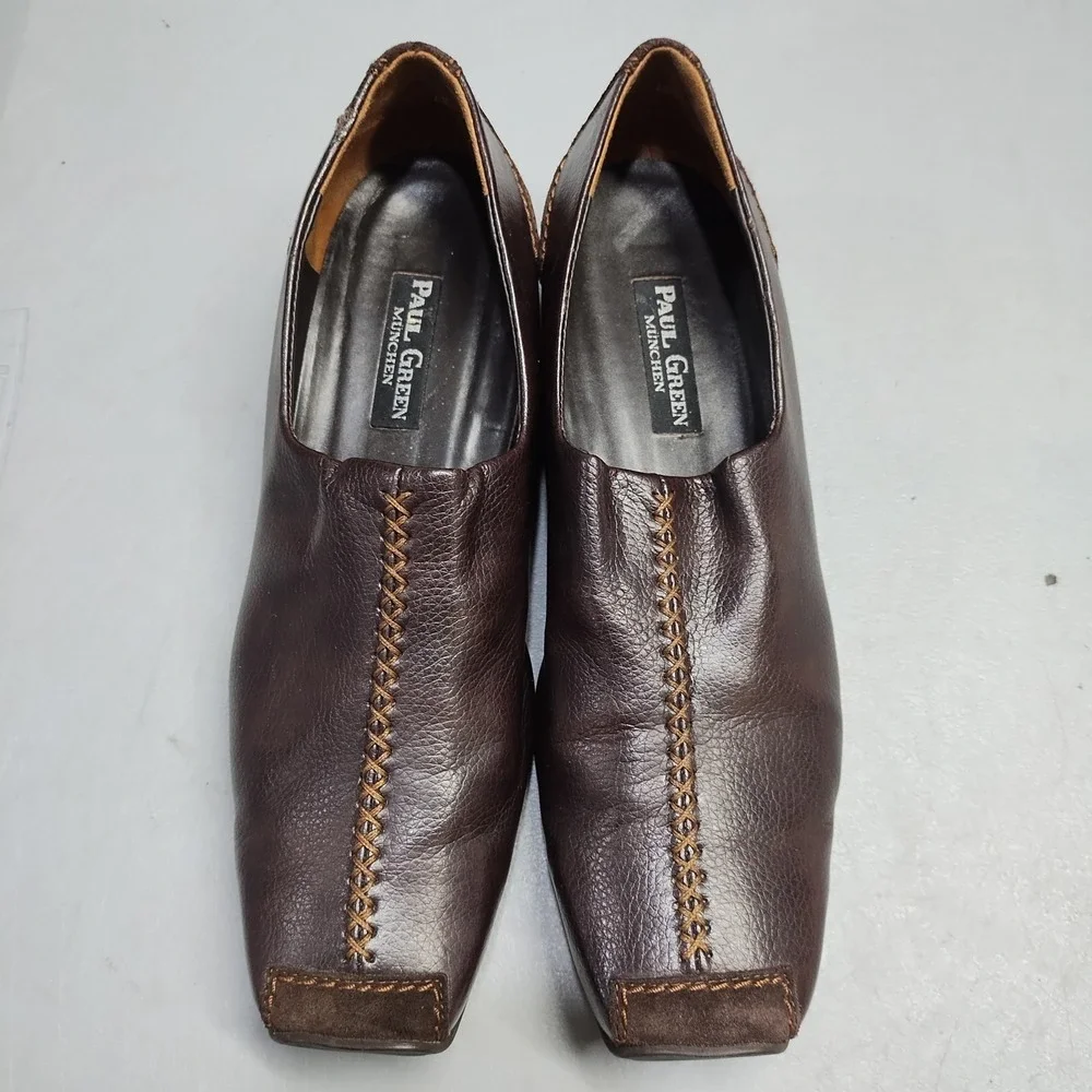 Paul Green Munchen Driving Loafers Womens 7 Brown Stitching Square Toe Slip On